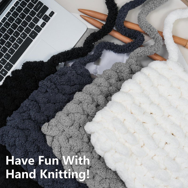 Cozyful Chunky Yarn for Hand Knitting - #10 Chunky Chenille Yarn, Jumbo Big Thick Chunky Yarns for Crocheting, Super Bulky Chunky Knit Blanket Yarns, 8 Skein (25yd, 8oz/Skein), Cream & Multi Grey - Image 5