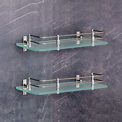 FORTUNE Multi-Purpose Wall Hung (Frosted) Glass Front Bathroom Shelf with Wall Brackets, Storage Holder, 12 x 6 Inch - (Pack of 2) - Image 1