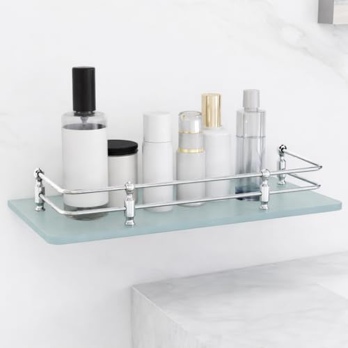 FORTUNE Multi-Purpose Wall Hung (Frosted) Glass Front Bathroom Shelf with Wall Brackets, Storage Holder, 12 x 6 Inch - (Pack of 2) - Image 3