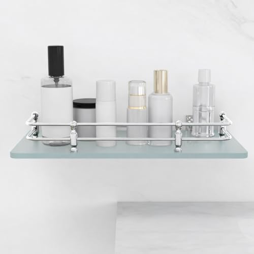 FORTUNE Multi-Purpose Wall Hung (Frosted) Glass Front Bathroom Shelf with Wall Brackets, Storage Holder, 12 x 6 Inch - (Pack of 2) - Image 4