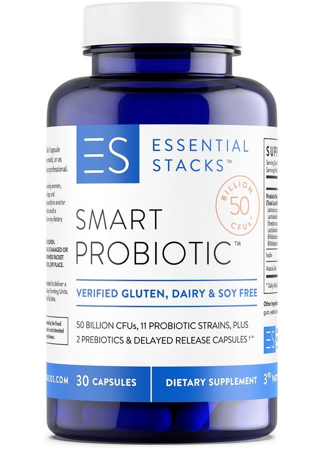 Essential Stacks Smart Probiotic 50 Billion Cfus 11 Probiotic Strains 2 Prebiotics Delayed Release Capsules A Daily Probiotic Prebiotic For Women  Men 30 Capsules - Image 1