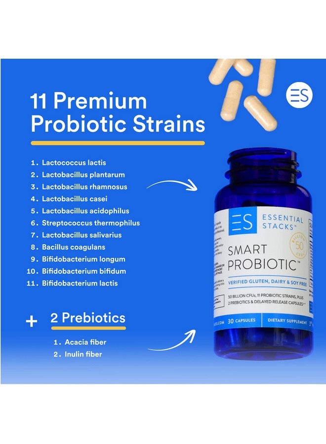 Essential Stacks Smart Probiotic 50 Billion Cfus 11 Probiotic Strains 2 Prebiotics Delayed Release Capsules A Daily Probiotic Prebiotic For Women  Men 30 Capsules - Image 4