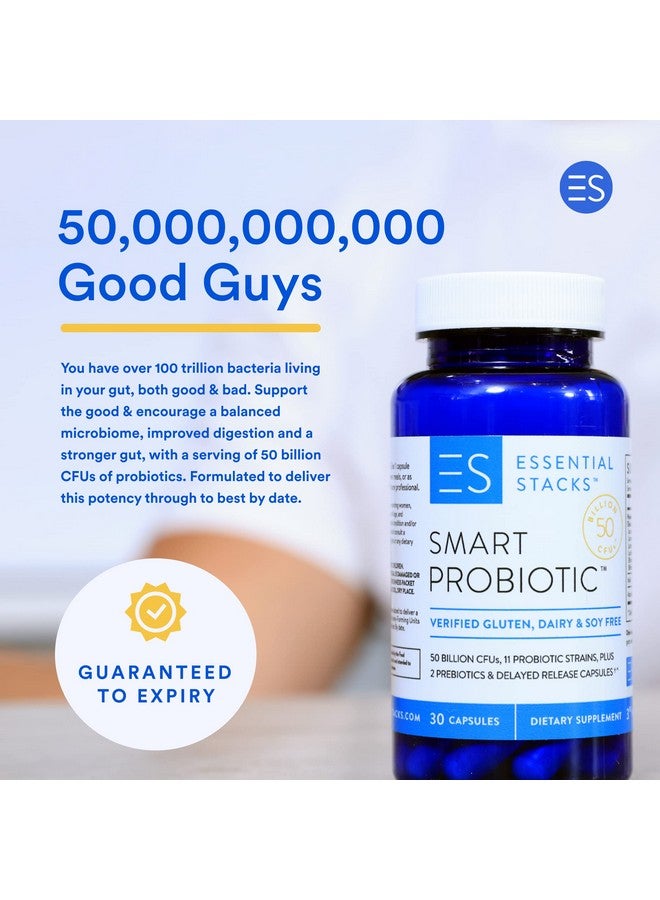 Essential Stacks Smart Probiotic 50 Billion Cfus 11 Probiotic Strains 2 Prebiotics Delayed Release Capsules A Daily Probiotic Prebiotic For Women  Men 30 Capsules - Image 3