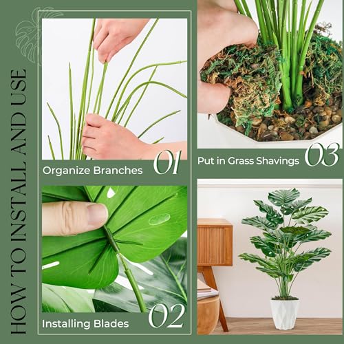 Der Rose 28" Tall Fake Plants Large Artificial Monstera Faux Potted Plants Indoor with White Pot for Home Office Living Room Decor - Image 3