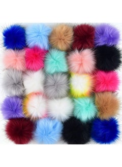 Coopay 24 Pieces Faux Fox Fur Pom Pom Balls Diy Fur Fluffy Pom Pom With Elastic Loop For Hats Keychains Scarves Gloves Bags Charms Knitting Accessories (Multicolor)  - Image 1