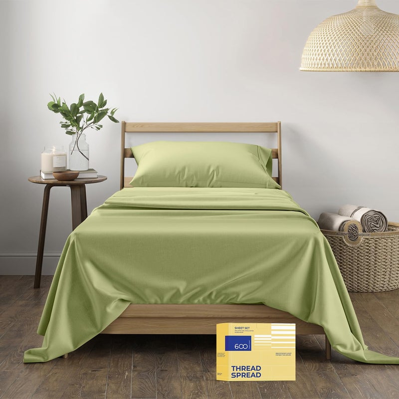 THREAD SPREAD Luxury Egyptian Cotton Sheets Twin XL Size - 600 Thread Count 3 PC Twin XL Sheets Deep Pockets  Soft  Cooling Extra Long Staple Sateen Weave College Dorm Bedding Twin XL - Sage Green - Image 1