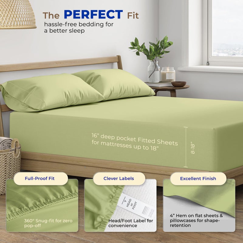 THREAD SPREAD Luxury Egyptian Cotton Sheets Twin XL Size - 600 Thread Count 3 PC Twin XL Sheets Deep Pockets  Soft  Cooling Extra Long Staple Sateen Weave College Dorm Bedding Twin XL - Sage Green - Image 4
