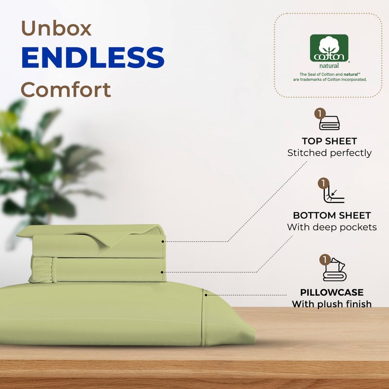 THREAD SPREAD Luxury Egyptian Cotton Sheets Twin XL Size - 600 Thread Count 3 PC Twin XL Sheets Deep Pockets  Soft  Cooling Extra Long Staple Sateen Weave College Dorm Bedding Twin XL - Sage Green - Image 3