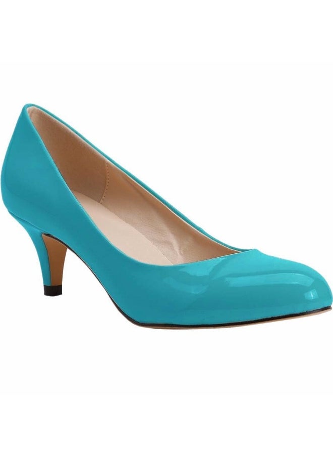 Loquat All-Season Pointed Toe Low-Cut Low-Vamp Patent Leather Mid Heel Bridesmaid Wedding Shoes turquoise  - Image 1