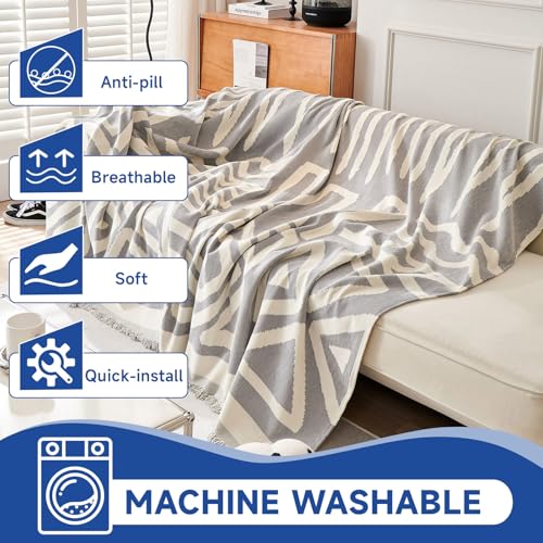 VC Life VClife Couch Cover, 1 Piece Boho Tribal Gray and White Geometric Jacquard Pattern Sofa Cover for 2 Cushion Couch Sofa, Soft Washable Chenille Living Room Loveseat Cover Slipcover for Sofa Bed 71"X118" - Image 5
