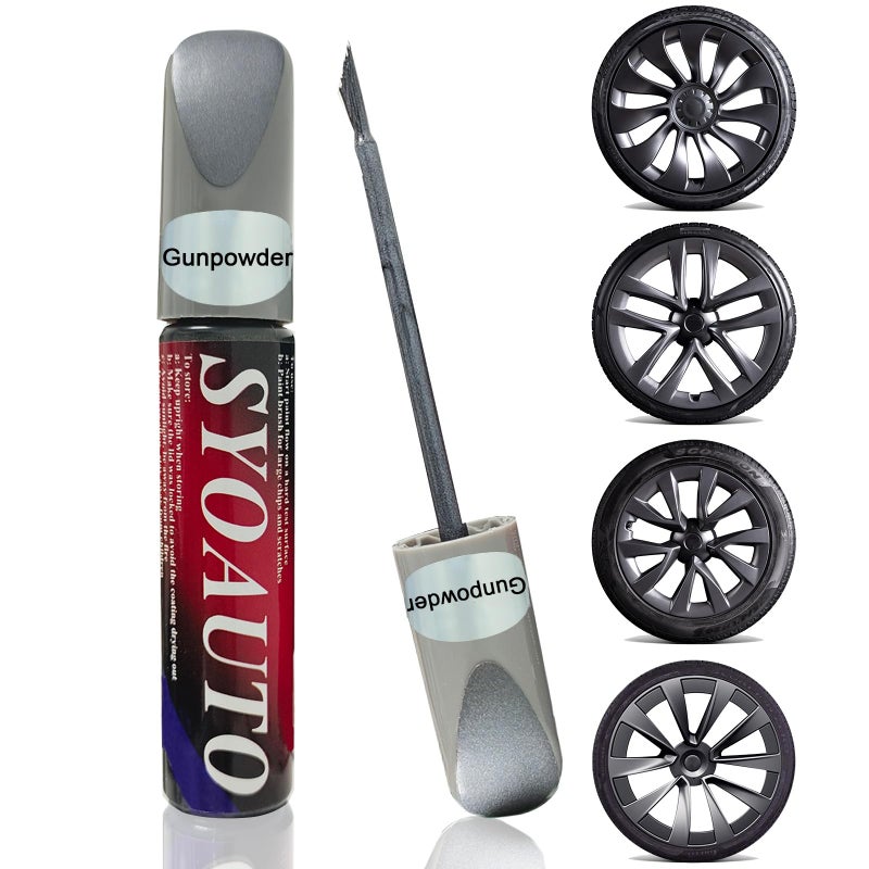 SYOAUTO Gunpowder Rim Touch Up Paint For Tesla Model Y 3 S X UberturbineArachnidCybersteamTurbine Wheel Touch Up Paint Rim Scratch Repair Wheel Curb Rash Paint PenGunpowder - Image 3