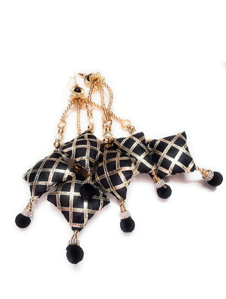 Bhavya sales Womens Handmade Work Ethnic Hanging Cotton Pompom Bell Tassel Latkan for Saree Blouse and Lehenga Pack of 2 Black