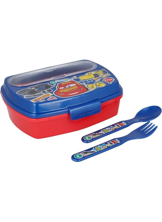 Disney Funny Sandwich Box with Cutlery Cars Stickers BPA Free Portable Lunch Container for Kids Customizable Design Perfect for Disney Cars Fans - Image 1