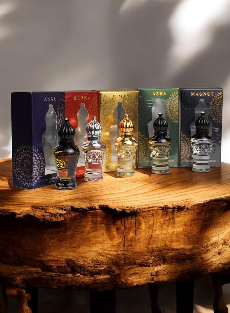 Grace Perfumes 10ml Attar Set – Pack of 5 Long-Lasting Alcohol-Free Fragrances - Image 1