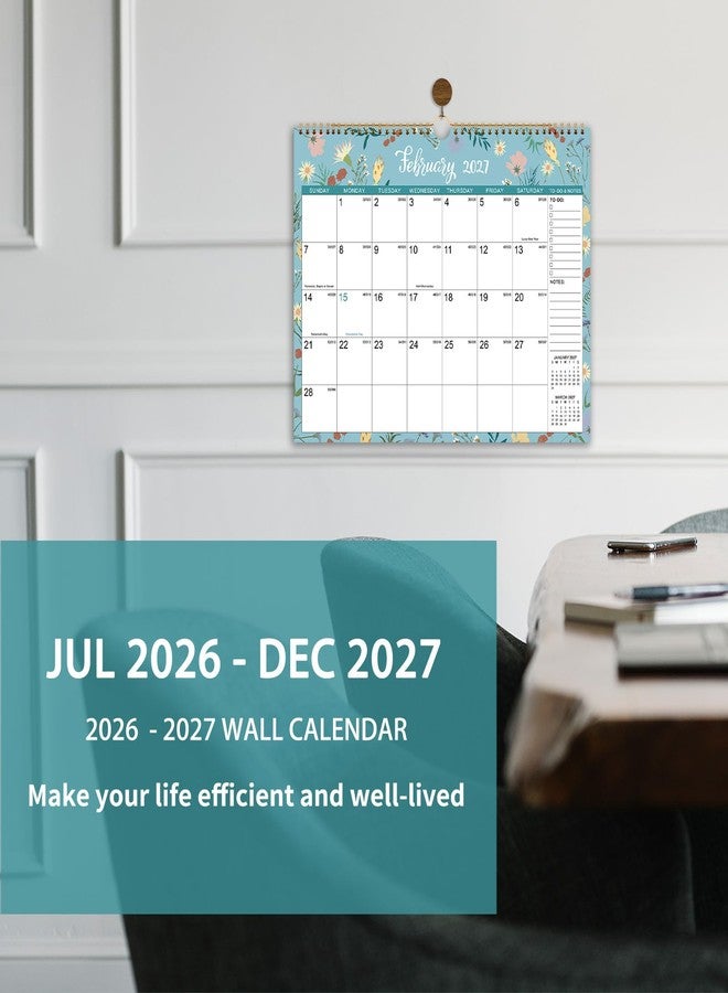 ماكابو تقويم 2026-2027 - تقويم حائط 2026-2027، من يوليو 2026 إلى ديسمبر 2027، مقاس 11.6 × 14.8 بوصة، تقويم حائط لمدة 18 شهرًا بتجليد حلزوني مزدوج، تواريخ جوليان، قائمة مهام وملاحظات، ورق سميك، مثالي للتنظيم - بنقشة زهور - Image 3