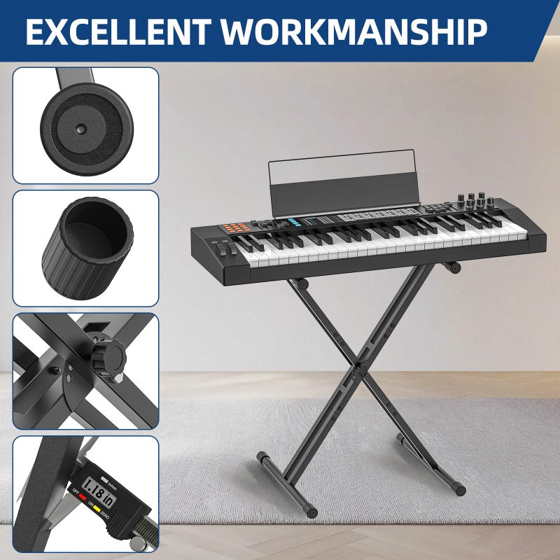 GLEAM Keyboard Stand and Bench Set, Double X Style Digital Piano Stand Height from 19" to 38", Heavy Density Foam Padded Stool from 14" to 18" Black - Image 3