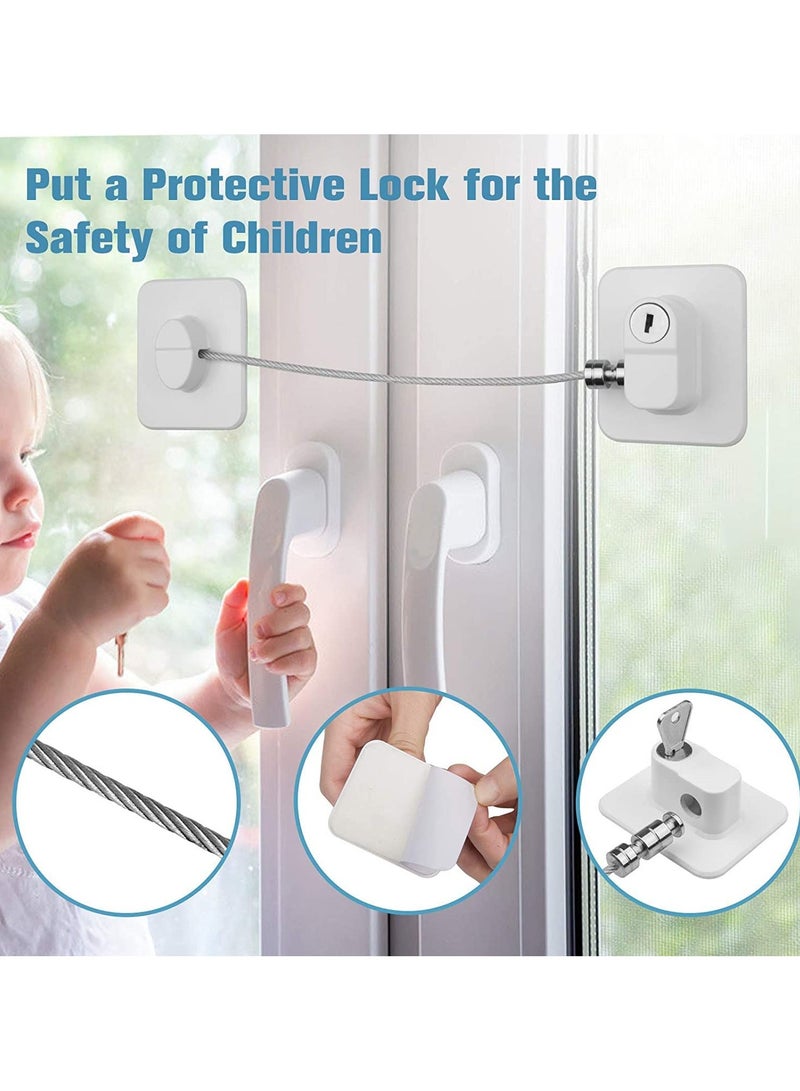 unikbebe 2-Pack Baby Safety Cable Window Lock with Key, No-Drill Window Restrictor for UPVC, Childproof Fridge Cabinet Door Drawer Lock, Adhesive & Drill Mount, 304 Stainless Steel Cable, White - Image 2