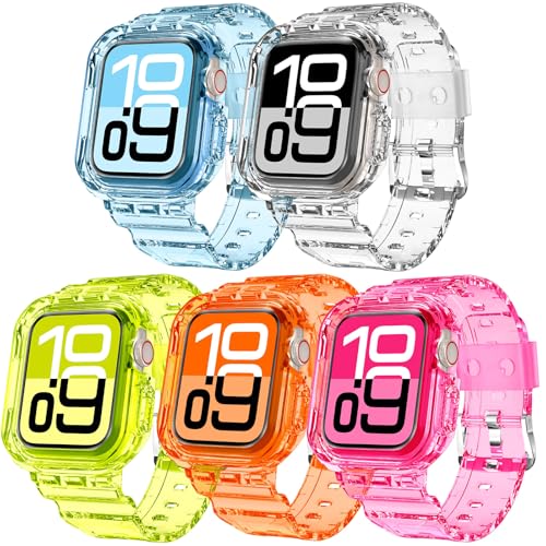DABAOZA 5 Packs Compatible for Clear Apple Watch Band 45mm 44mm 42mm, Jelly Crystal Women Men TPU Strap for iWatch Series 11 10 9 8 7 6 SE 5 4 3 2 1 Ultra 3 2 (45/44/42, Neon Series) - Image 1