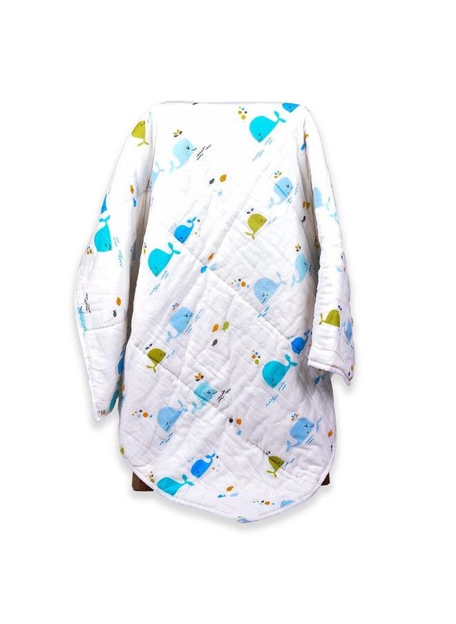 MOM'S HOME Organic Cotton Baby Muslin Ac Quilt;Blanket ; 100X120 Cm ; 0 3 Year (Blue Whale Reversible)  - Image 1