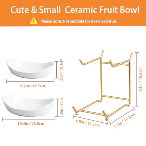 HOMKULA 2 Tier Ceramic Fruit Bowl for Kitchen Counter, Tiered Fruit Basket for Countertop, Modern Multi Layer Fruit Display Stand for Party, Cute & Small (Gold&White) - Image 3