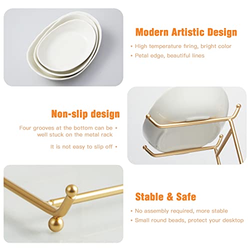 HOMKULA 2 Tier Ceramic Fruit Bowl for Kitchen Counter, Tiered Fruit Basket for Countertop, Modern Multi Layer Fruit Display Stand for Party, Cute & Small (Gold&White) - Image 4
