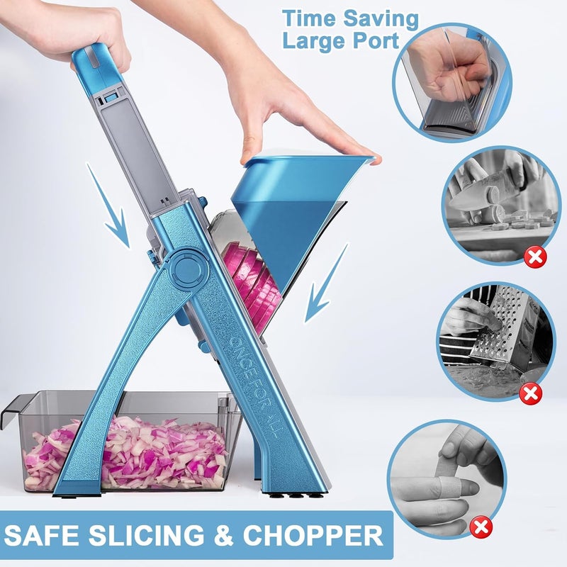 SupMaKin Safe Vegetable Chopper, Mandoline Slicer Large Capacity, 5 in 1 Kitchen Chopping Artifact for Vegetable & Fruits Cutter, Julienne, Dicer, Thickness Adjuster Quick & Easy Meal Prep (Blue) - Image 5