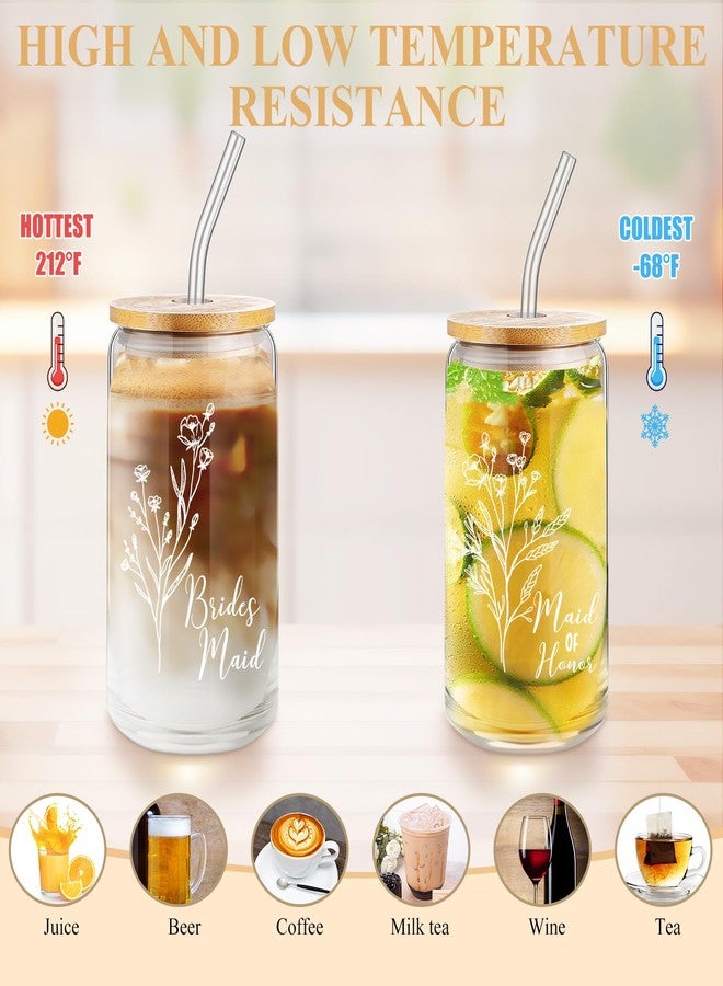 Layhit 4 Pcs Bridesmaid Gifts Bridesmaid Proposal Gifts 16 Oz Cute Can Shaped Drinking Glasses with Bamboo Lids and Glass Straw Iced Coffee Cup Mason Jar Cups for Engagement Wedding Bridal - Image 5