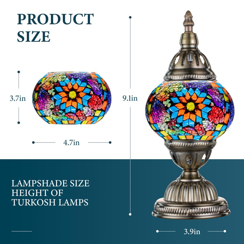 Marrakech Turkish Table Lamp with Bronze Baseï¼ŒHandmade Colorful Moroccan Tiffany Style Mosaic Glass Night Stand Light Fixture Including LED Bulb for Living Room Bedroom Decor (Colorful1) - Image 3