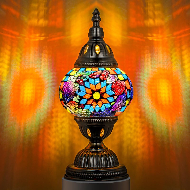 Marrakech Turkish Table Lamp with Bronze Baseï¼ŒHandmade Colorful Moroccan Tiffany Style Mosaic Glass Night Stand Light Fixture Including LED Bulb for Living Room Bedroom Decor (Colorful1) - Image 1