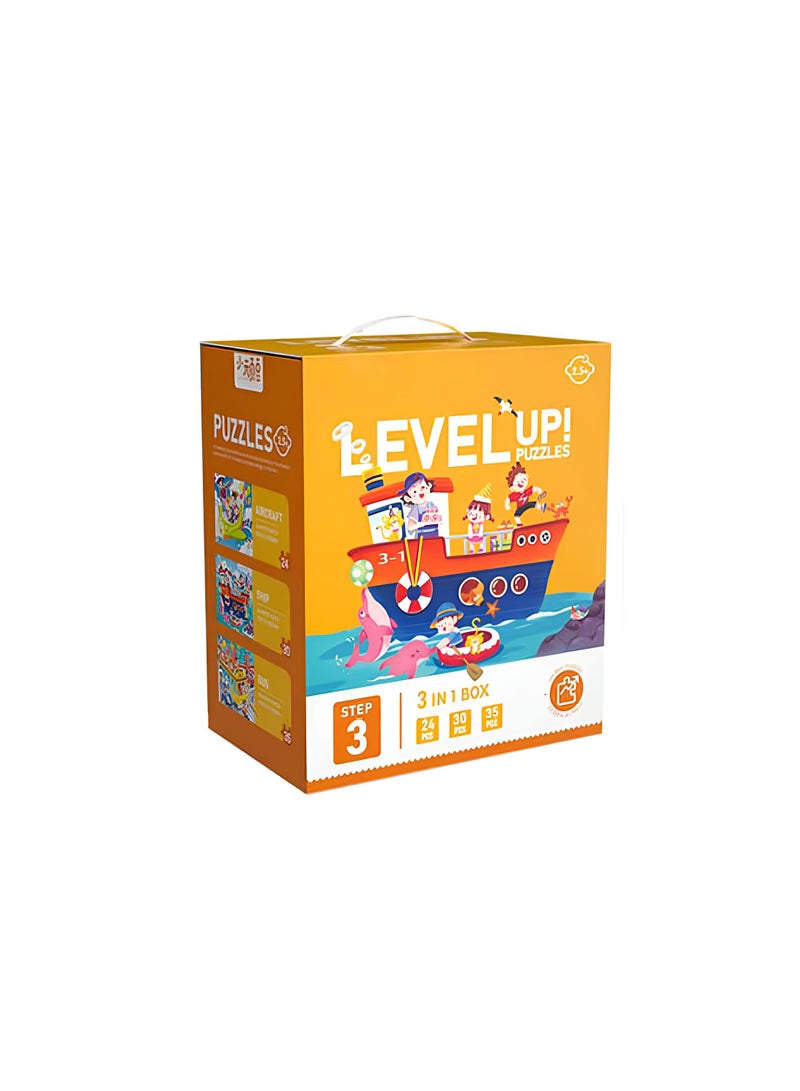 Stage 3 Level Up Puzzles for Kids With 3 Themes in Transportation Vehicles of Premium Educational Puzzle Toys for Girls and Boys 3 in 1 - Image 1