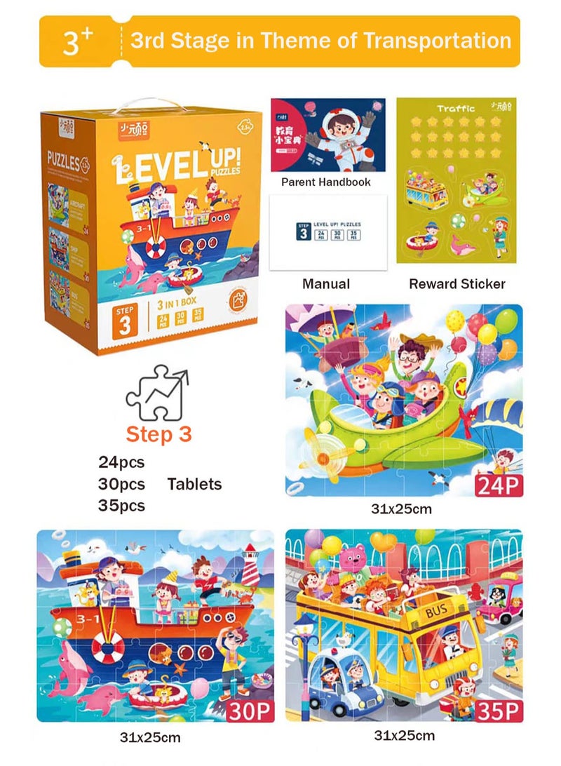 Stage 3 Level Up Puzzles for Kids With 3 Themes in Transportation Vehicles of Premium Educational Puzzle Toys for Girls and Boys 3 in 1 - Image 4