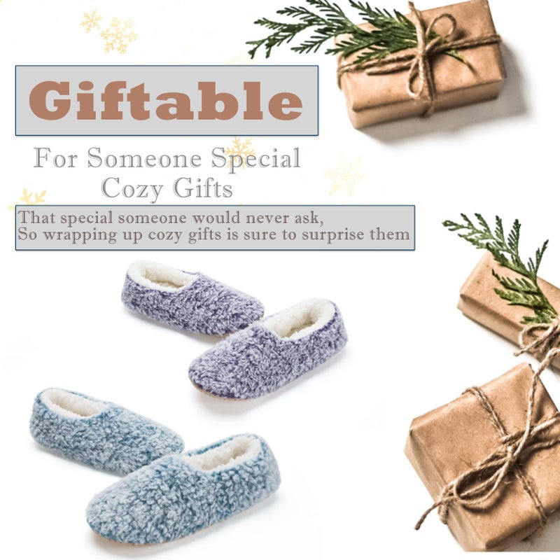 Cozylook 2-Pk Cozy House Slippers For Women Indoor  Furry Slip-On Shoes  Fuzzy Warm Bedroom Loafers  Unique Gifts For Christmas Mother'S Day Valentines  Purple Teal Adult Size 7-8 - Image 5