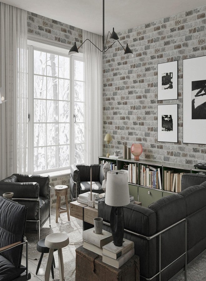 Guvana 17.3"×472" Brick Peel and Stick Wallpaper Brown/Grey Contact Paper Self Adhesive Wallpaper 3D Brick Textured Contact Paper Removable Vintage Wallpaper for Room Backsplash Accent Wall Decor - Image 5
