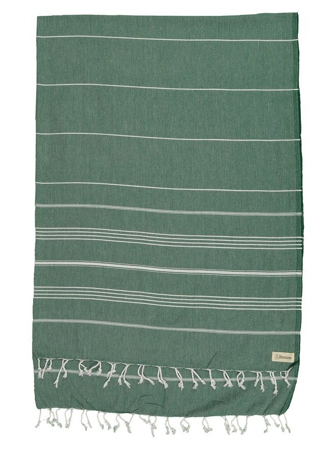 Bersuse 100% Cotton - Anatolia XL Throw Blanket Turkish Towel - 61 x 82 Inches, Forest Green - Image 1