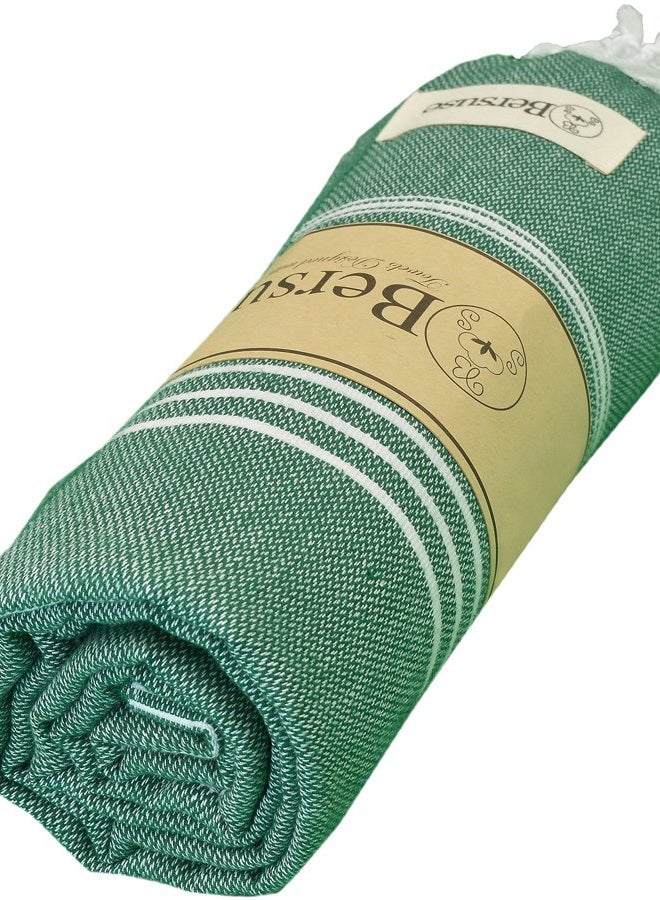 Bersuse 100% Cotton - Anatolia XL Throw Blanket Turkish Towel - 61 x 82 Inches, Forest Green - Image 4