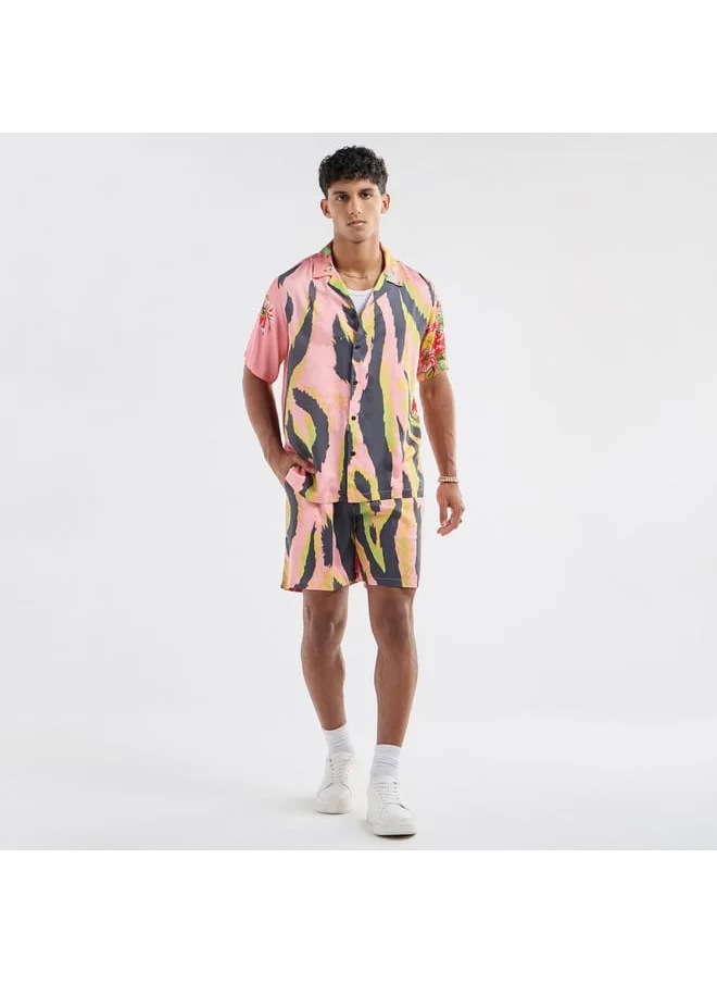 FAV Regular Fit All-Over Print Shirt with Short Sleeves and Camp Collar