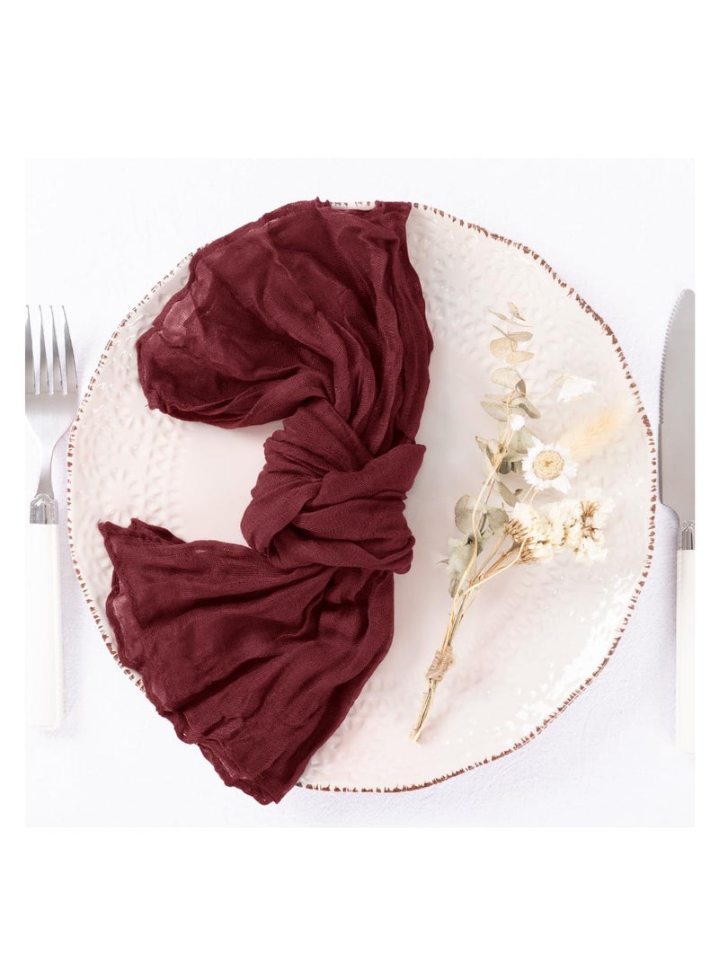 Hoasis 10 Pcs Burgundy Cheesecloth Napkins， Washable Summer Cloth Napkins ，Cotton Gauze Table Napkins Bulk for Weddings， Bridal ，Baby Shower ，Candlelight Dinner Party ，45*45cm （red） - Image 2