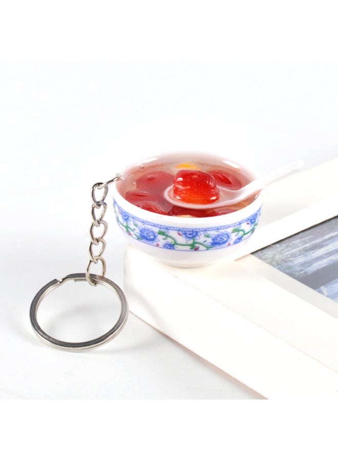 Simulation Food Keychain Simulation Blue And White Porcelain Bowl Noodle Key Ring Mini Food Play Pendant Bag Small Gift Hanging Ornaments-Color:No. 3 Jujube Lotus Seed-[diameter 4CM]] - Image 1
