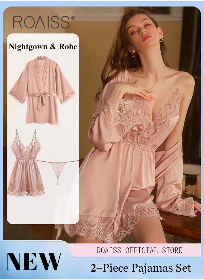 2-Piece Set of Women Pajamas with V-Neck Design Women Home Wear Set Same Color Outer Robe and Lace Element Nightgown - pzsku/Z0339477CB5CEFF023D36Z/45/_/1715571072/0e45d8d7-35fc-48c2-8d69-28e94a5d5e36