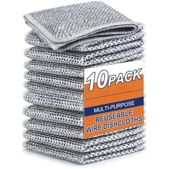 Prajapati Studio Pottery Pack 10 Multipurpose Wire Dishwashing Rags for Wet and Dry Stainless Steel Scrubber NonScratch Wire Dishcloth for Washing Dishes Sinks Counters Easy Rinsing Machine Washable Pack 10