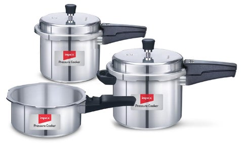 5, 3, 2Liters 5L, 3L & 2Lliters Impex Aluminium Pressure Cooker Combo With Outer Lid Induction And Gas Stove Compatible Pressure Cooker For Healthy Cooking, 5 Years Warranty (2 Litres, 3 Litres And 5 Litres), Silver Silver Silver