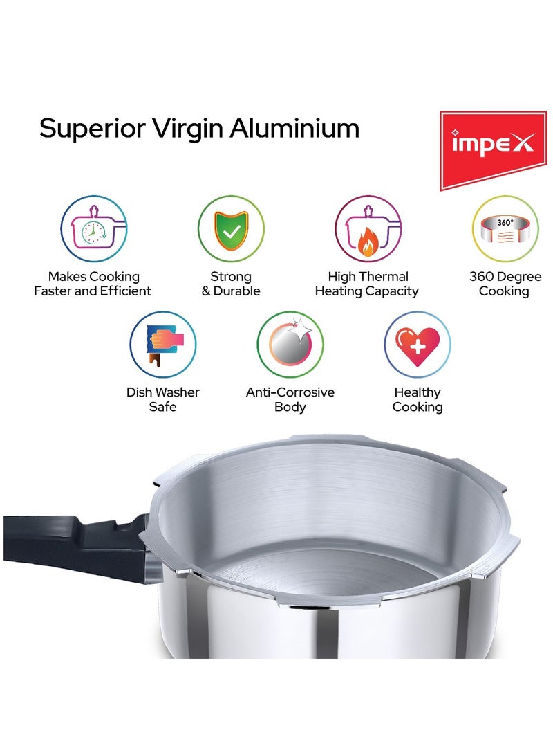 Impex 5L, 3L & 2LLiters Impex Aluminium Pressure Cooker Combo With Outer Lid Induction And Gas Stove Compatible Pressure Cooker For Healthy Cooking, 5 Years Warranty (2 Litres, 3 Litres And 5 Litres), Silver Silver - Image 4