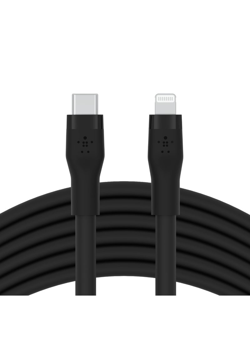 belkin BoostCharge Pro Flex Silicone USB Type C To Lightning Cable (3M/10Ft), MFI Certified iPhone Cable 20W Fast Charging Power Delivery For iPhone 14/14 Plus, 13, 12, Pro, Max, Mini, Se, iPad And More Black - Image 1