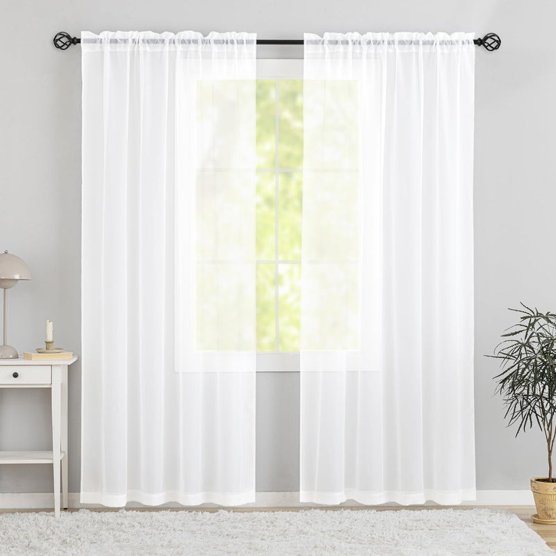 Karseteli Semi Voile White Sheer Curtains 84 Inches Long 2 Panels Rod Pocket Window Treatment for Living Room Bedroom Dining Room(White 52" W x 84" L) - Image 1