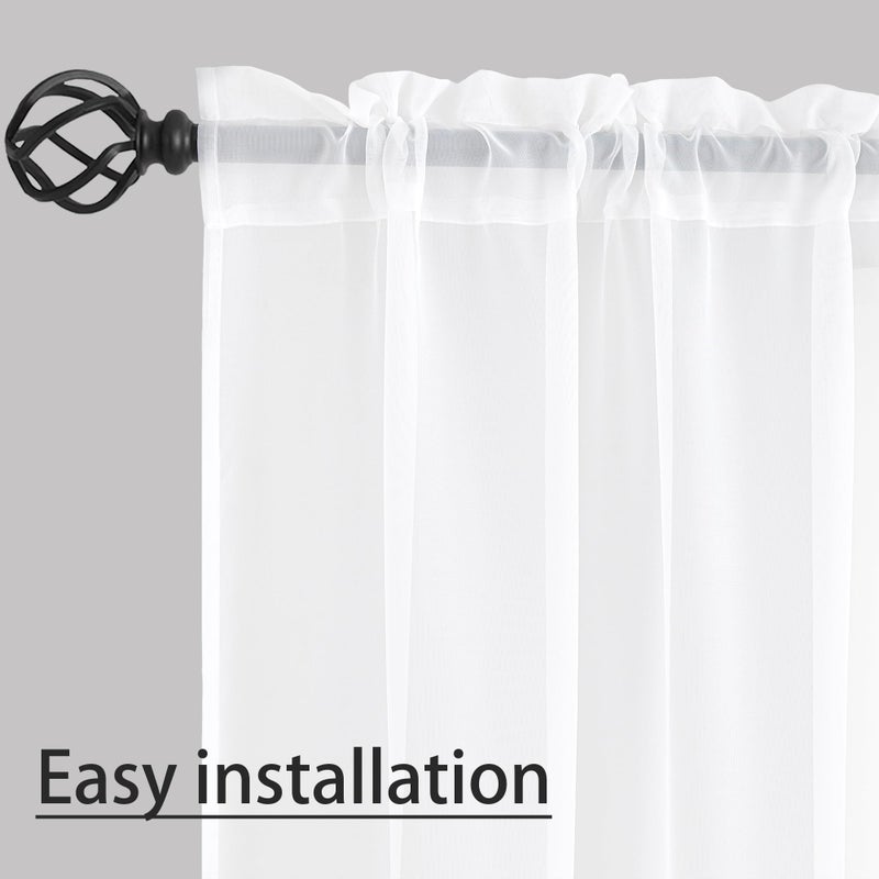 Karseteli Semi Voile White Sheer Curtains 84 Inches Long 2 Panels Rod Pocket Window Treatment for Living Room Bedroom Dining Room(White 52" W x 84" L) - Image 2