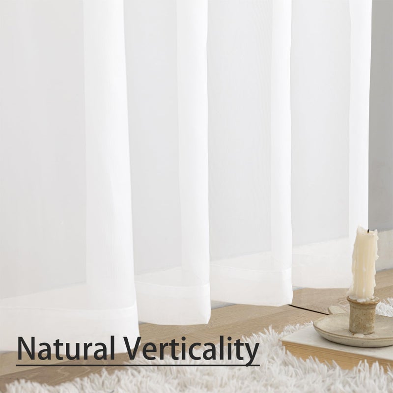 Karseteli Semi Voile White Sheer Curtains 84 Inches Long 2 Panels Rod Pocket Window Treatment for Living Room Bedroom Dining Room(White 52" W x 84" L) - Image 5