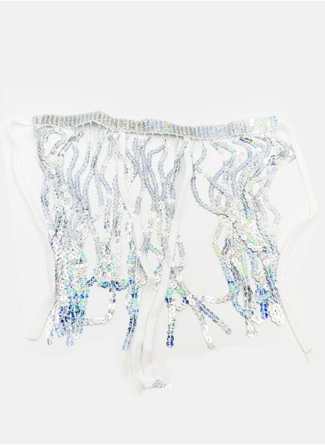 CSDONA Tassel Sequin Bodysuit for Women – Shiny Sleepwear with Fringe Detail, Elegant Intimate Outfit  - Image 4