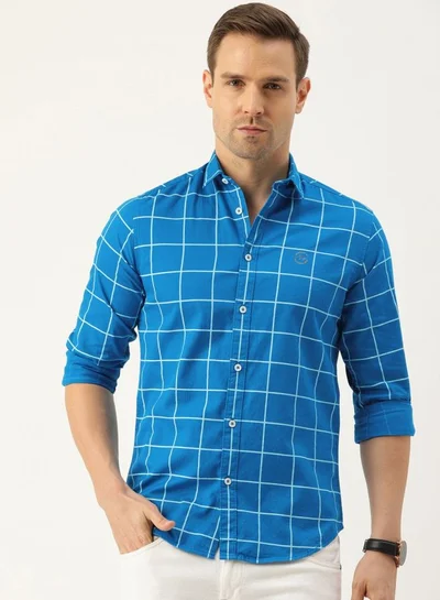 The Indian Garage Co Men Slim Fit Checkered Full Sleeves Cutaway Collar Casual Shirt