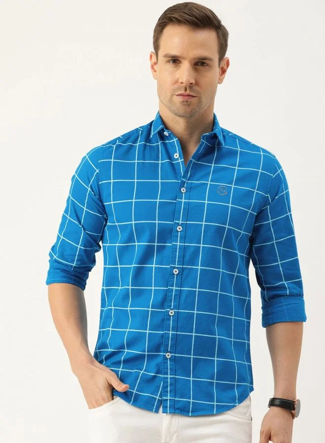 The Indian Garage Co Men Slim Fit Checkered Full Sleeves Cutaway Collar Casual Shirt