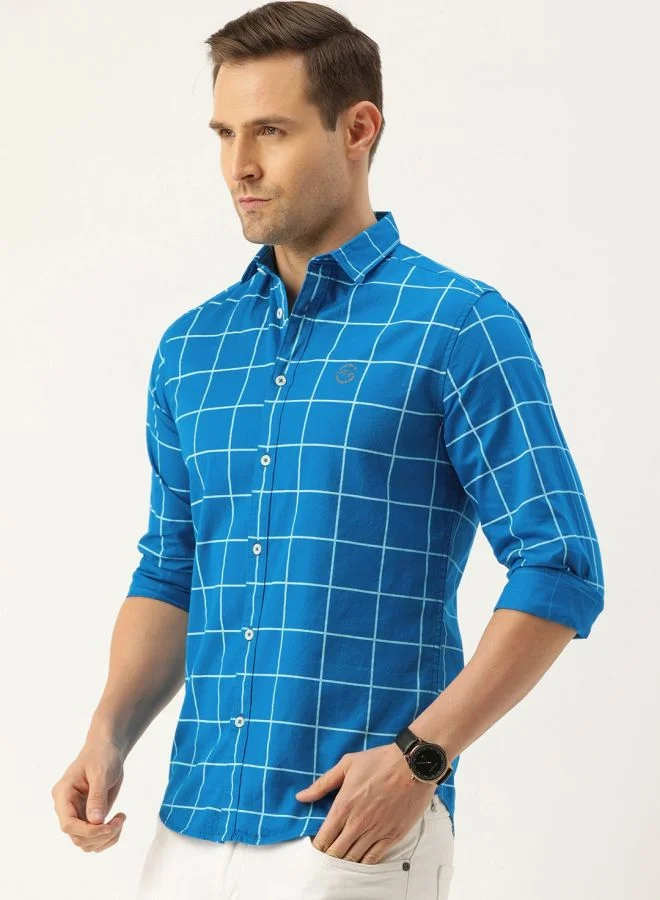 The Indian Garage Co Men Slim Fit Checkered Full Sleeves Cutaway Collar Casual Shirt